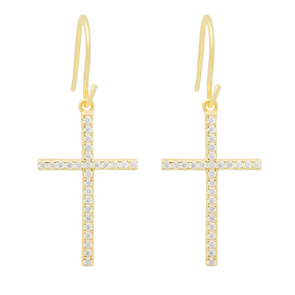 Thin Hanging Cross Earrings  in  Sterling Silver / 14K Vermeil / 1" by Kingices