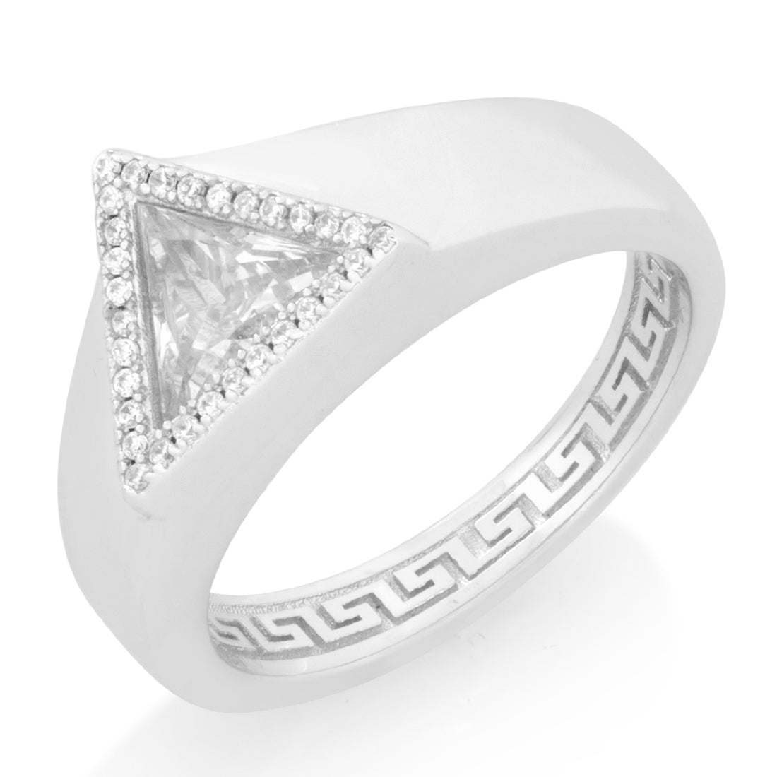 Trillion-Cut Signet Ring  in  Sterling Silver / White Gold / 7 by Kingices