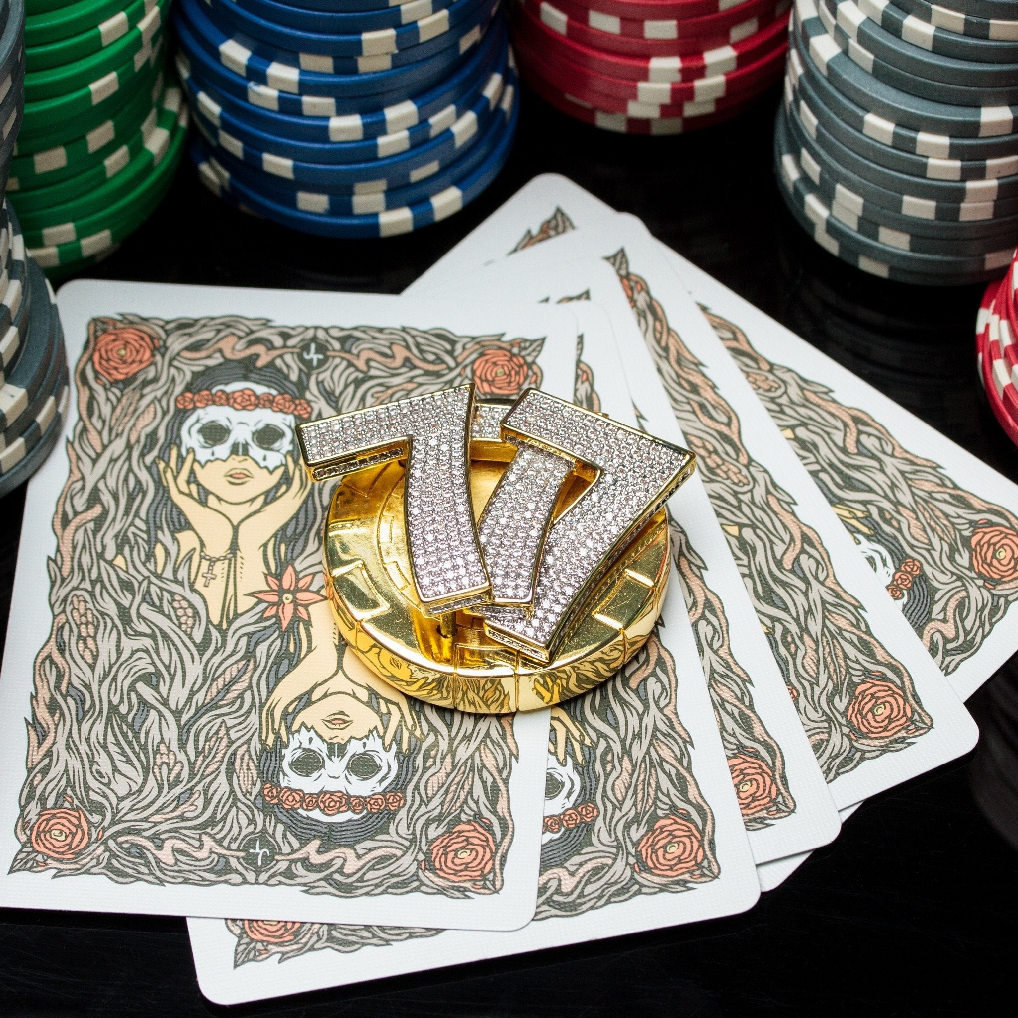 Triple 7's Card Guard  in  14K/White Gold by Kingices