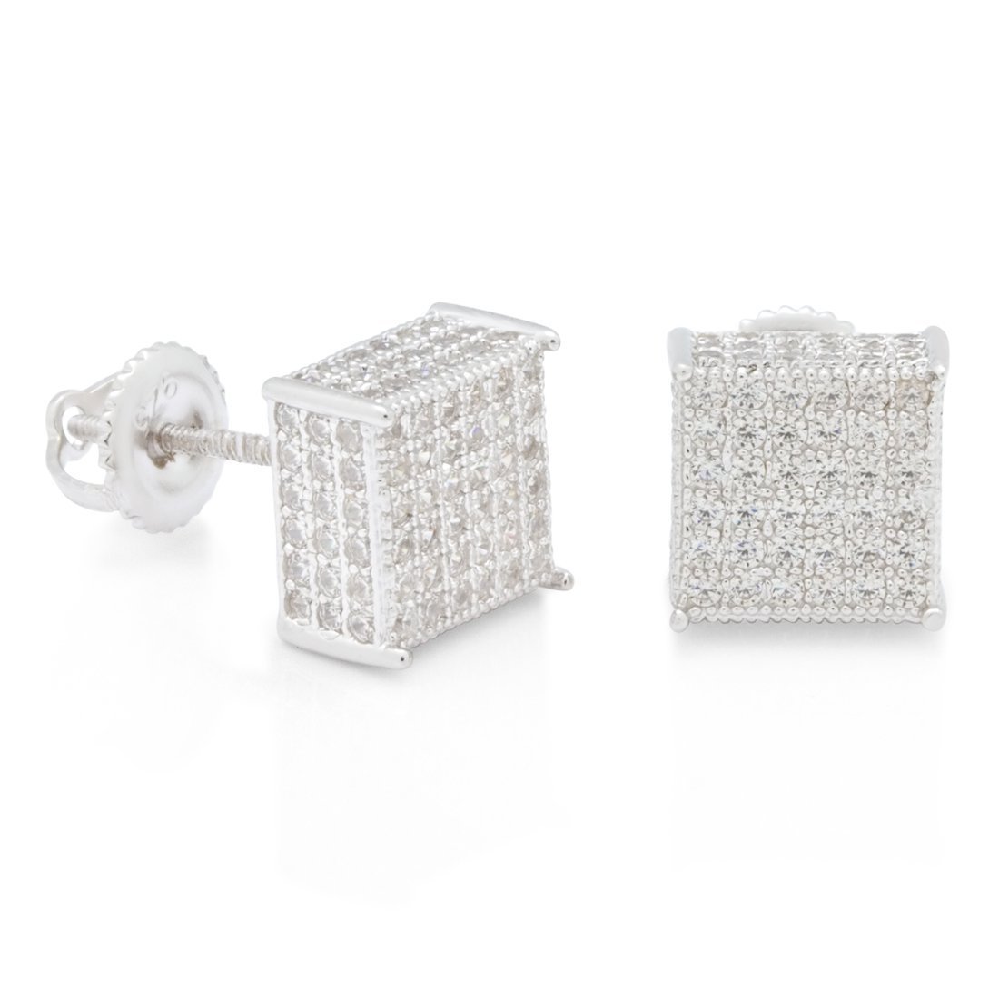 Triple-Row Stud Earrings  in  Sterling Silver / White Gold / 8mm by Kingices