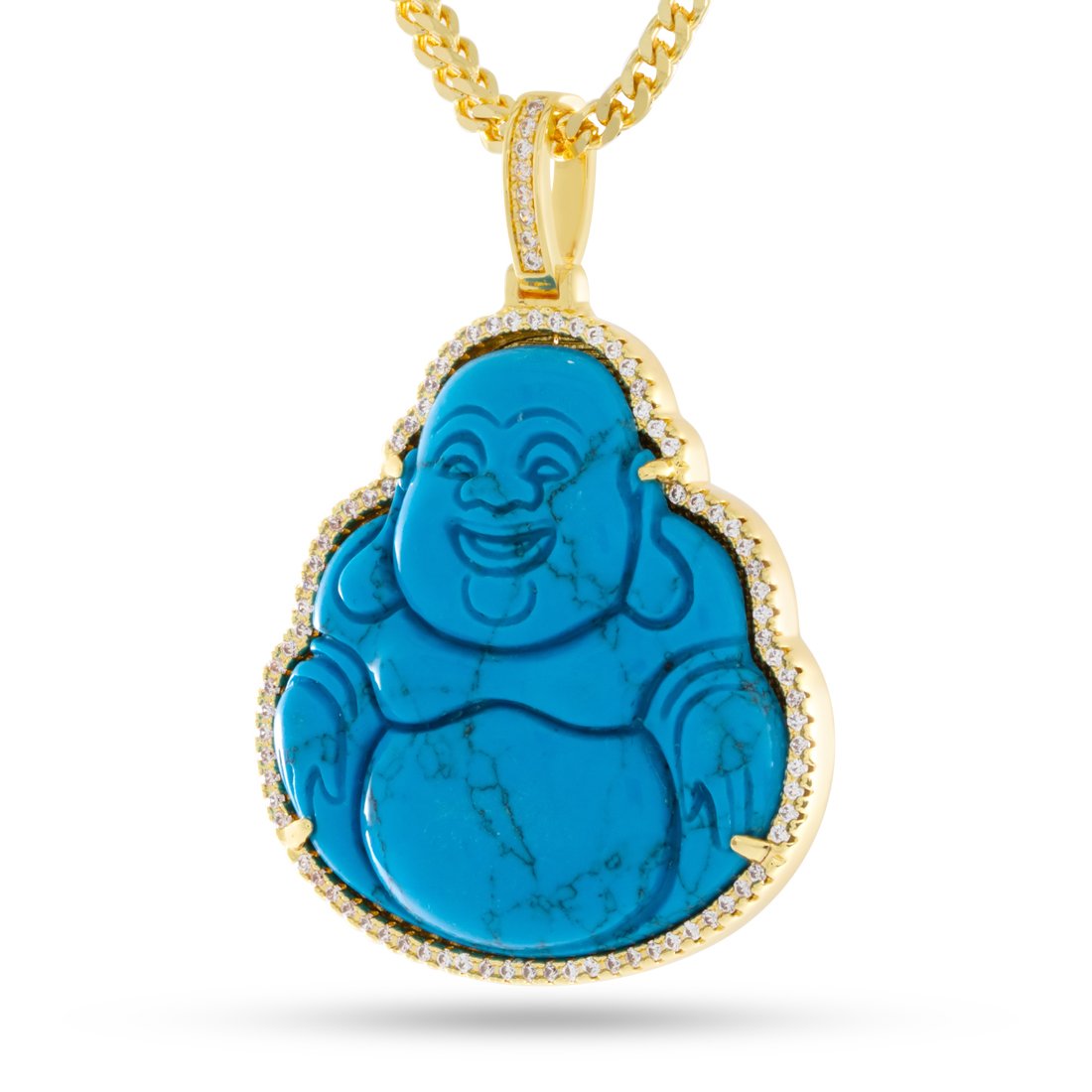 Turquoise Buddha Necklace  in  14K Gold / 2.1" by Kingices