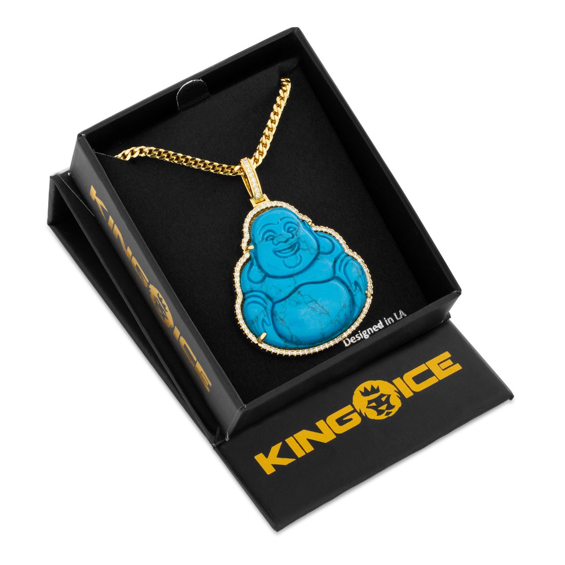 Turquoise Buddha Necklace  in  14K Gold / 2.1" by Kingices