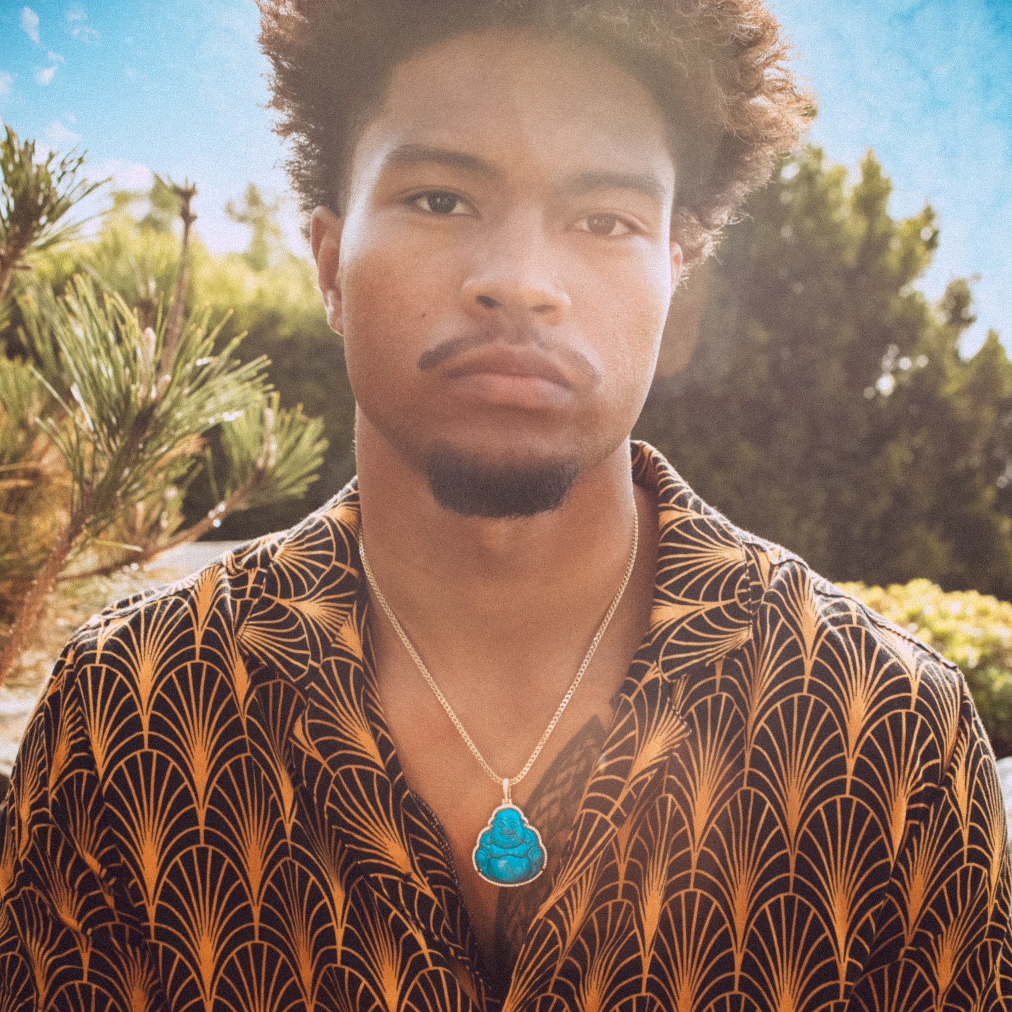 Turquoise Buddha Necklace  in  14K Gold / 2.1" by Kingices