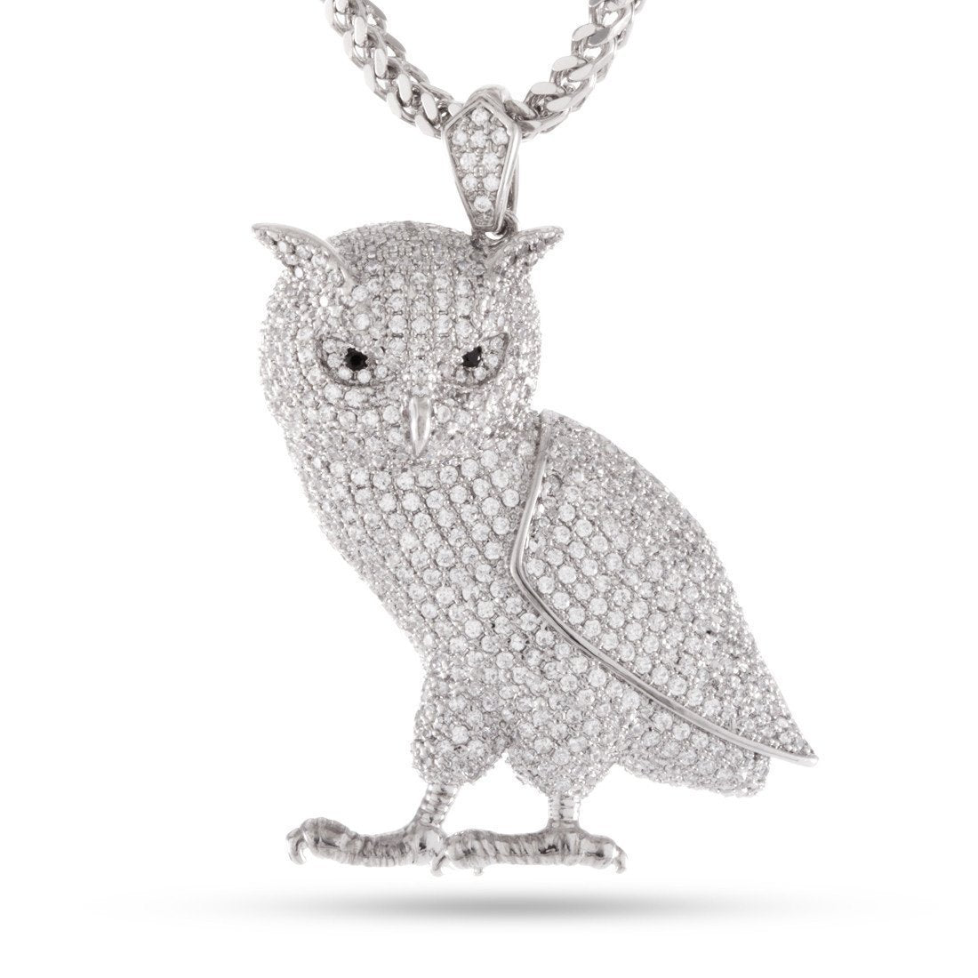 Wise Owl Necklace  in  White Gold / 1.9" by Kingices