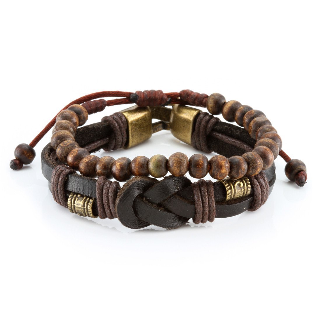 Wood Hide Bracelet Set by MARZ  in  Adjustable by Kingices