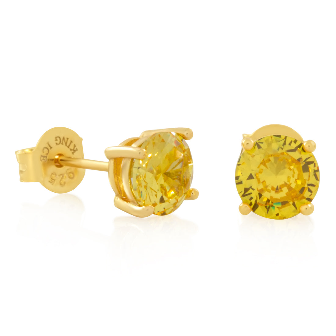 Yellow Brilliant-Cut Stud Earrings  in  Sterling Silver / 14K Vermeil / 6mm by Kingices