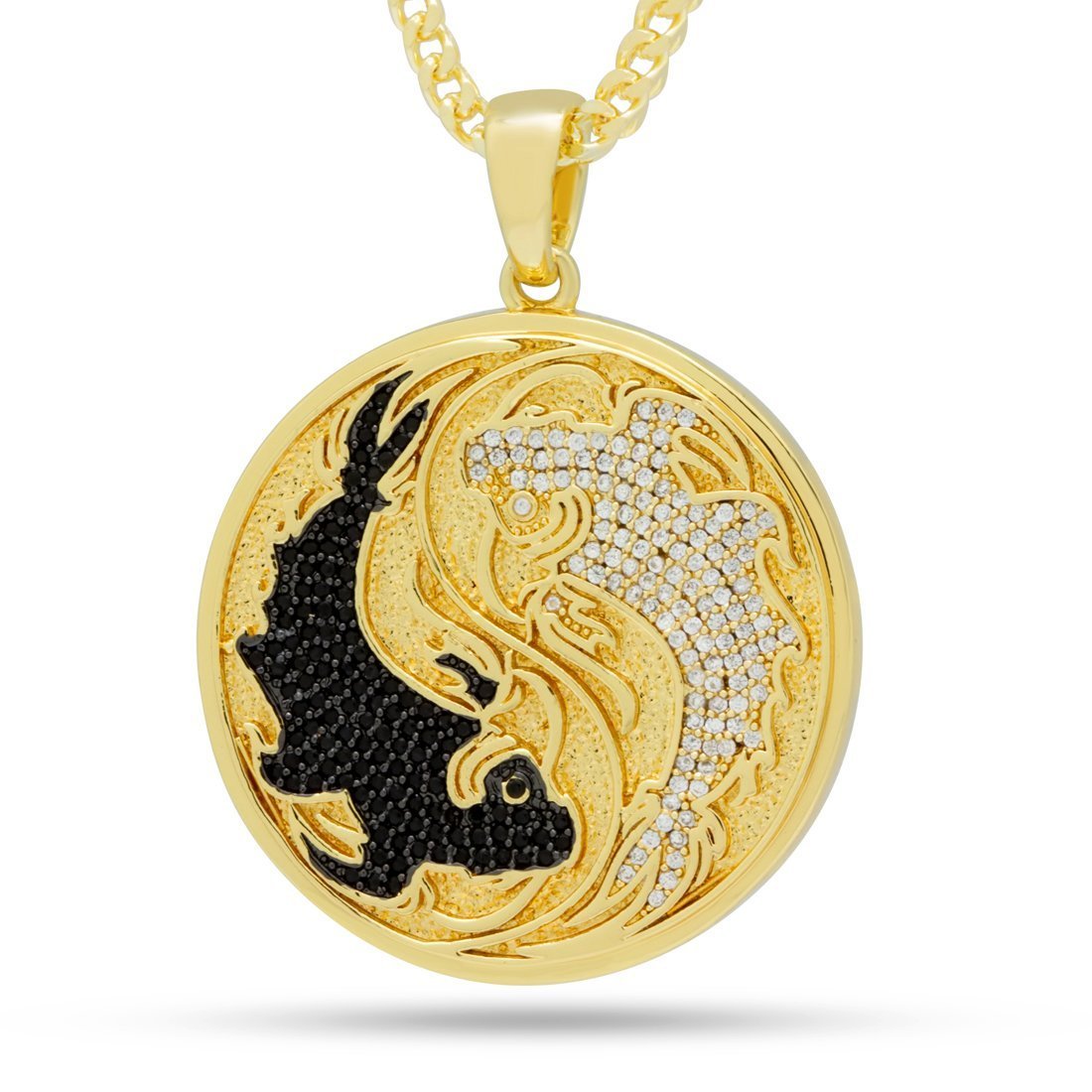 Yin-Yang Koi Fish Medallion Necklace  in  14K Gold / 1.8" by Kingices