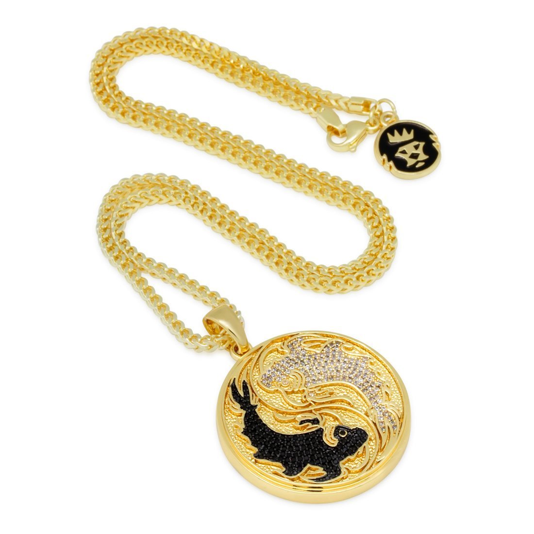 Yin-Yang Koi Fish Medallion Necklace  in  14K Gold / 1.8" by Kingices