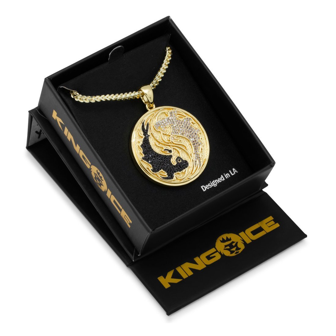 Yin-Yang Koi Fish Medallion Necklace  in  14K Gold / 1.8" by Kingices